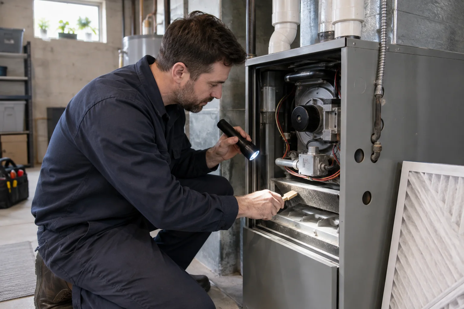 Infiniti Air technician performing residential furnace maintenance
