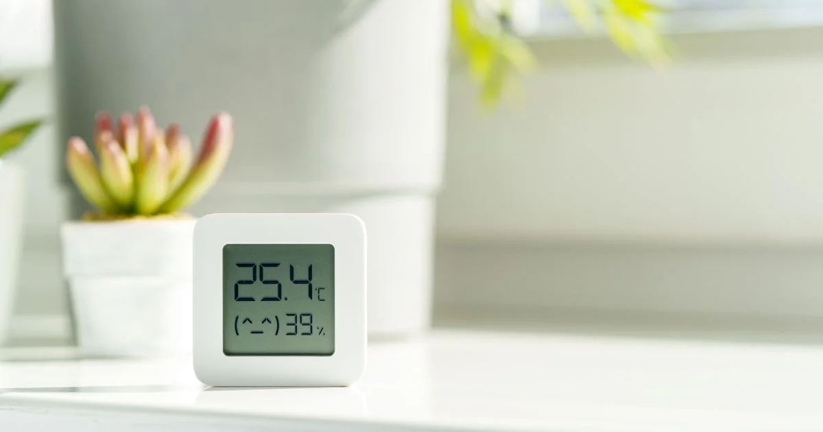 Digital thermostat showing indoor summer temperature